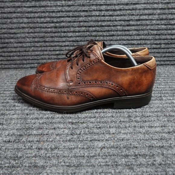 Ecco Shoes Mens 9 Brown Leather Brogue Wingtip Business Casual Dress Shoe - Picture 3 of 14